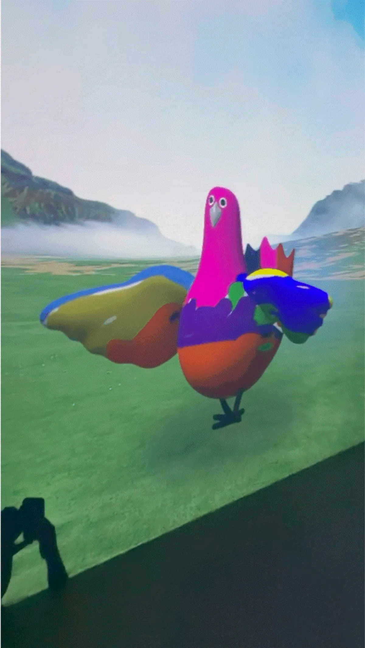 A child playing in front of the moving character screen