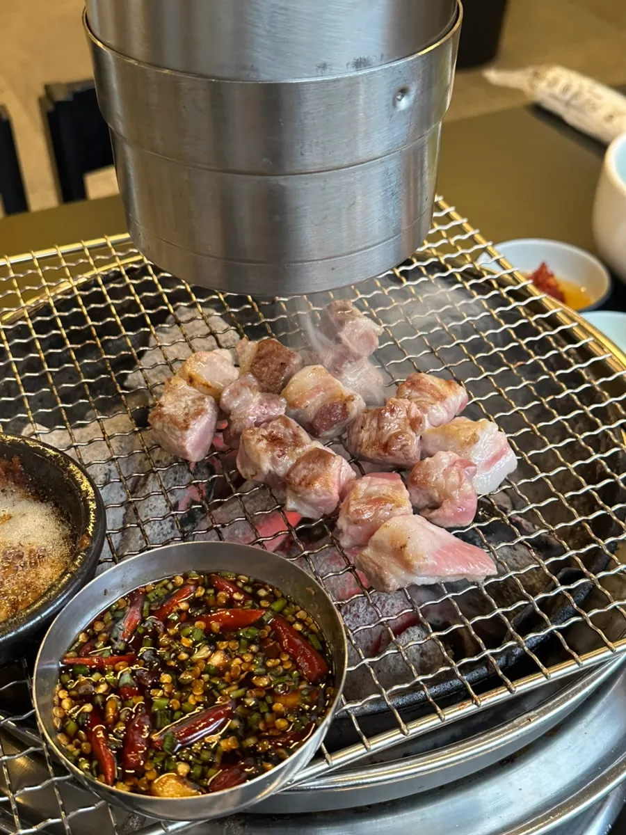 Thickly cubed Jeju black pork jowl
