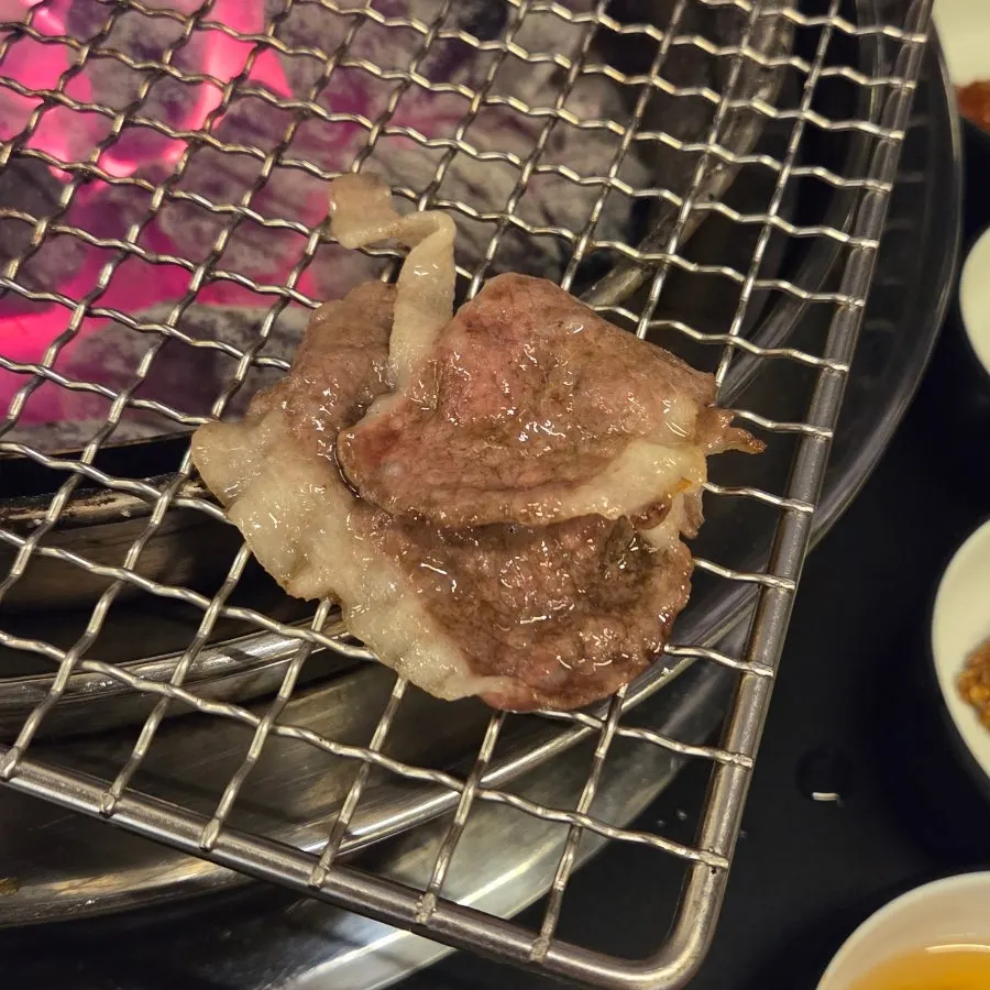 불판에 올린 한우 고기