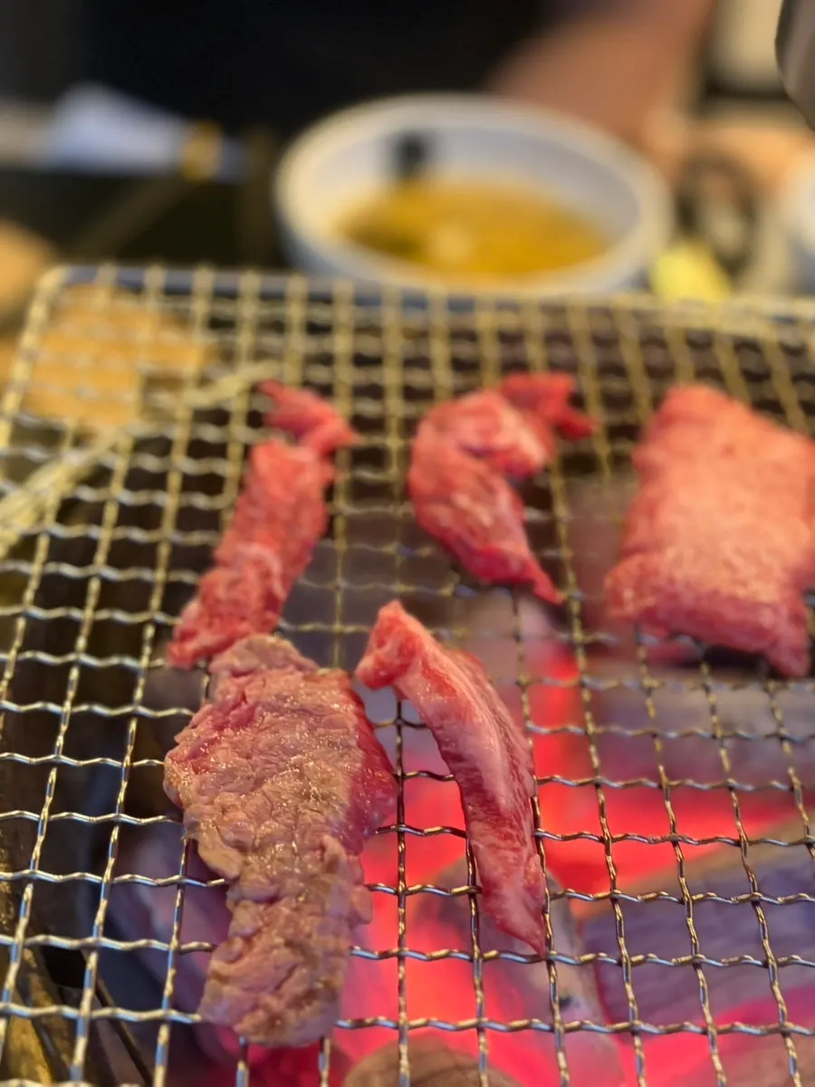 Unseasoned hanwoo galbisal on the grill