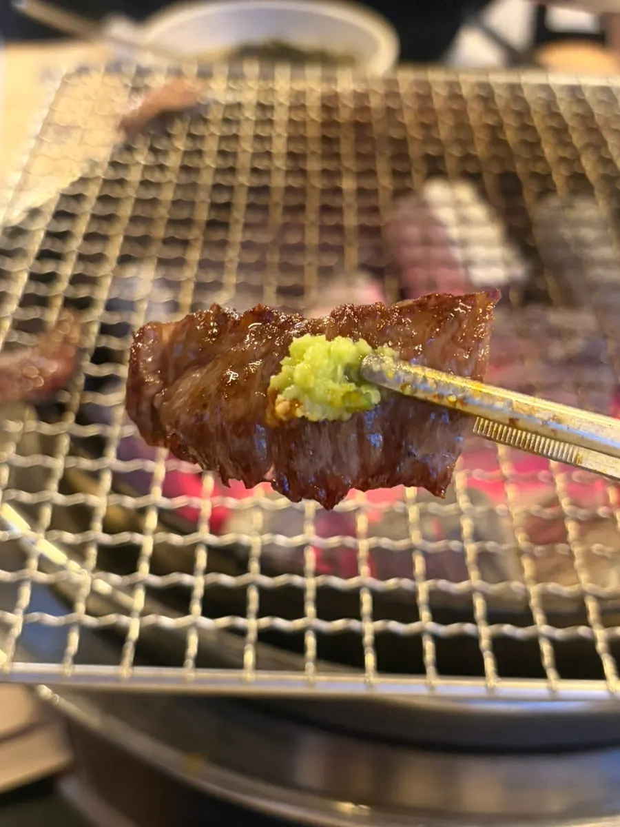 A piece of hanwoo with sauce