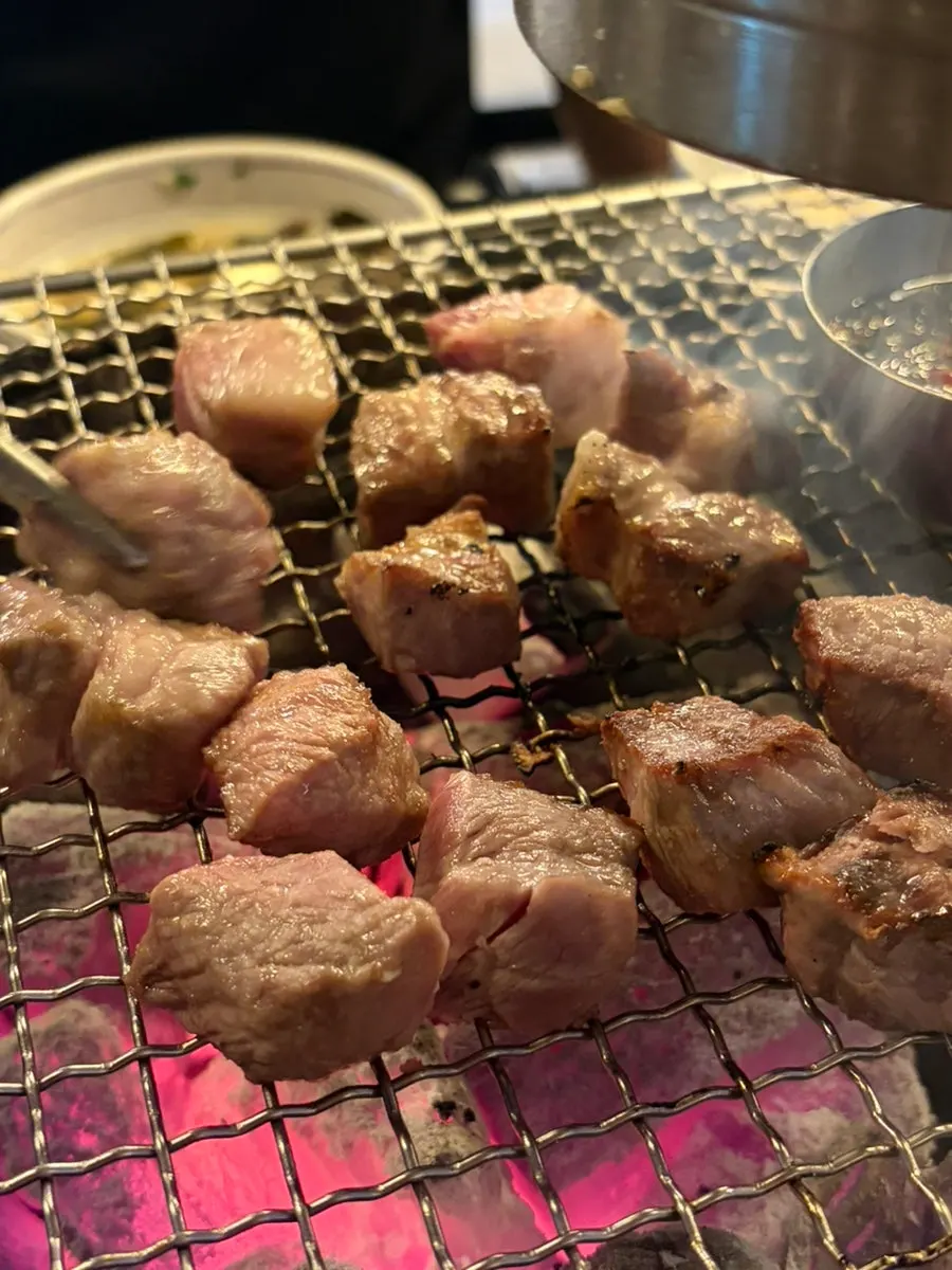 Black pork cubed pork jowl grilled to a golden brown
