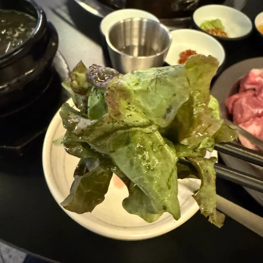 Meat dipped in Dolgyeok Hanwoo's special sauce