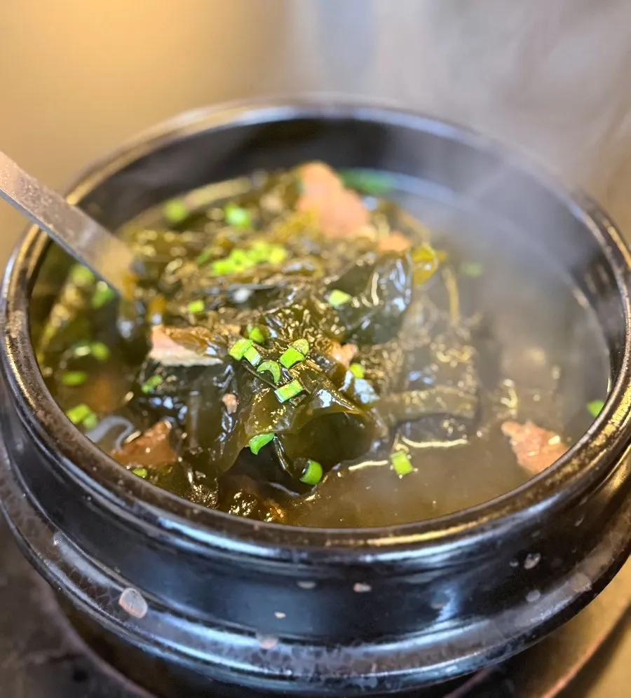 Generous serving of beef seaweed soup