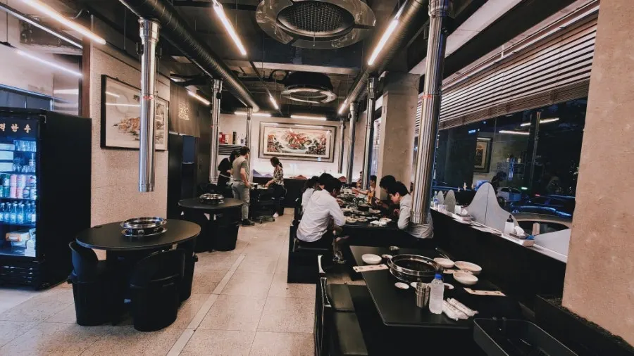 A table inside Dolgyeok Hanwoo with ventilation system installed