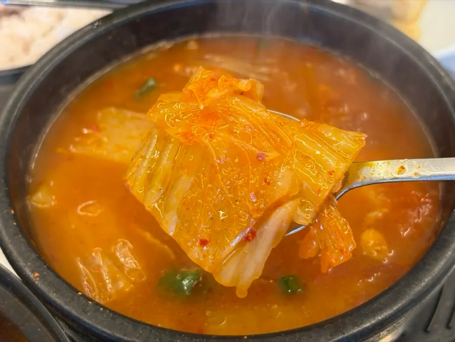 Kimchi jjigae with meat and kimchi