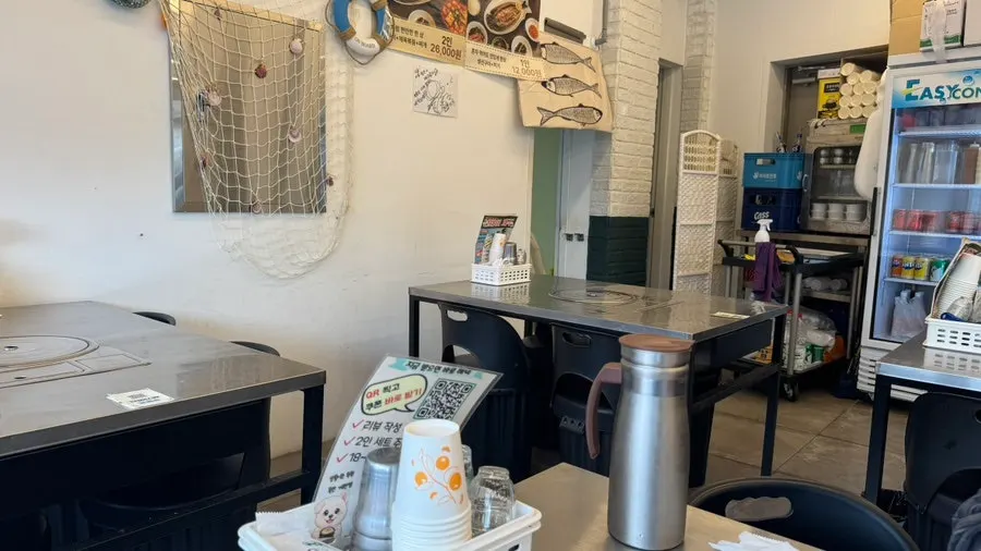 Inside the grilled-fish restaurant