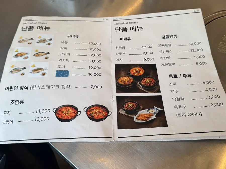 Guide to set meals and individual dishes