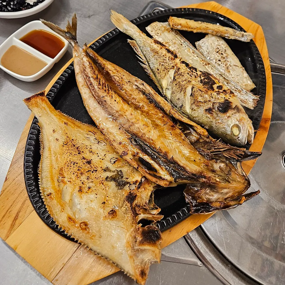 A finished, hearty grilled fish spread