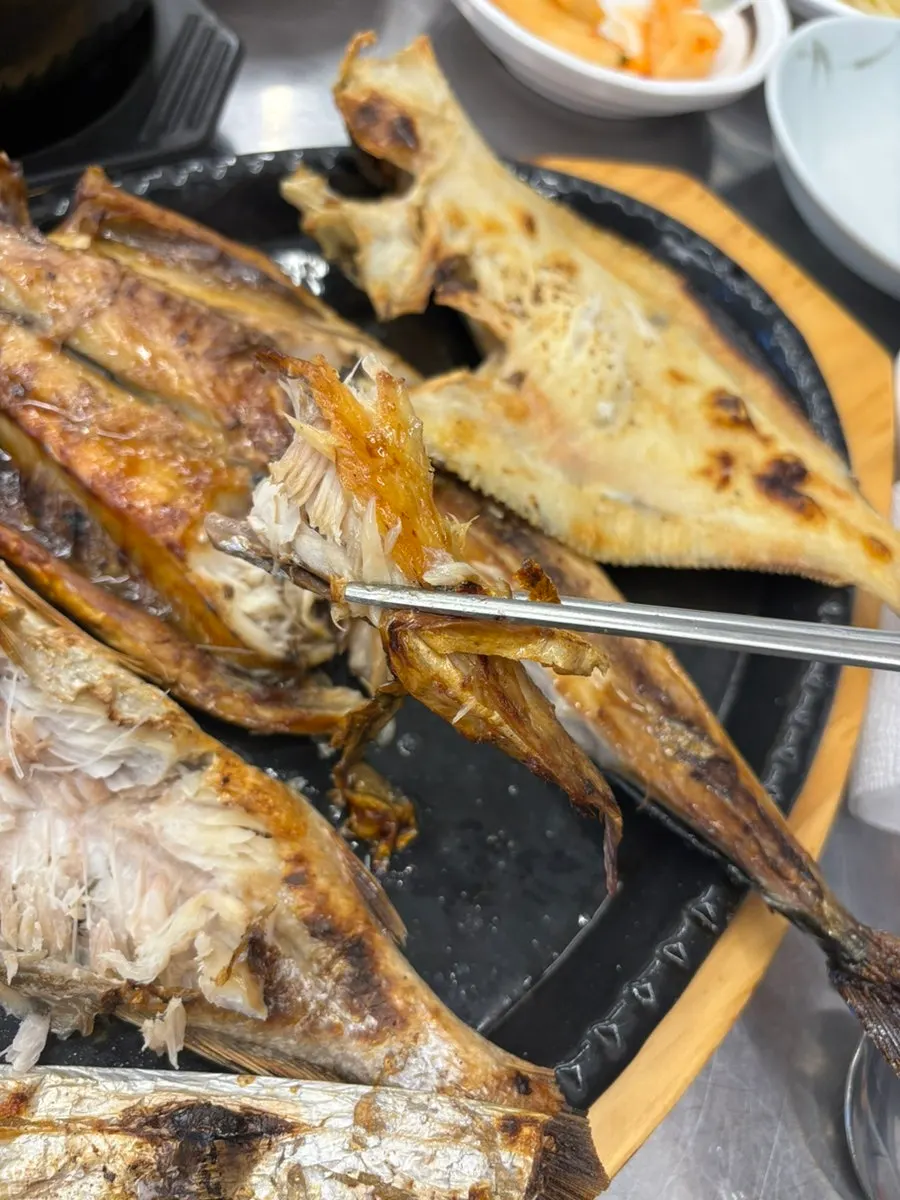 Close-up of crisply grilled fish
