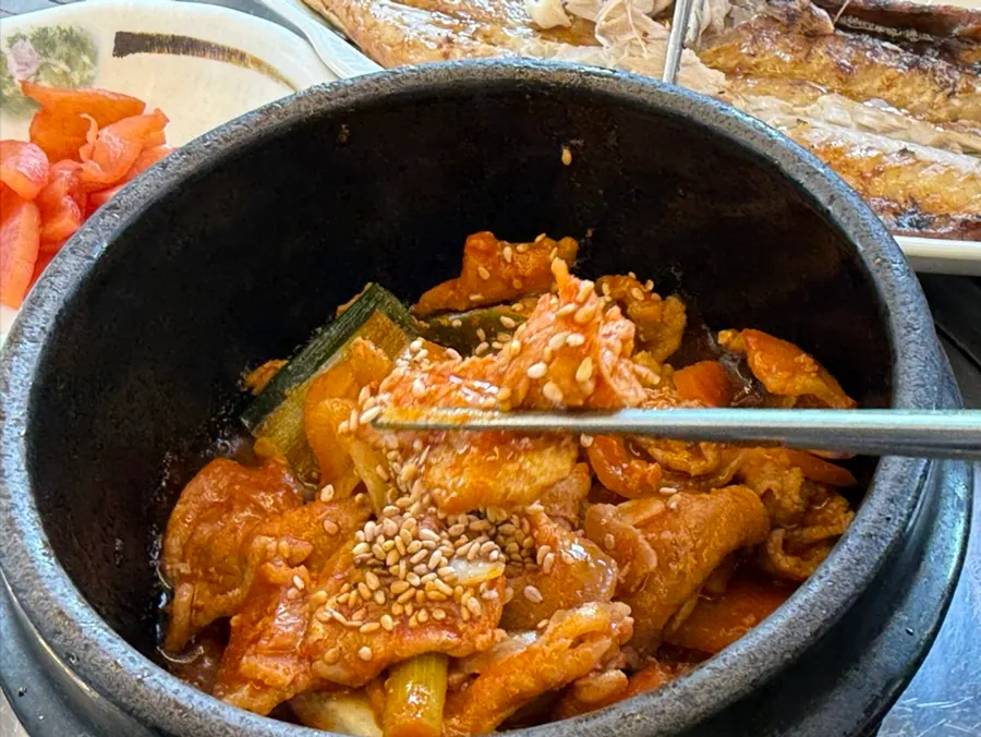 A bowl of hot kimchi stew