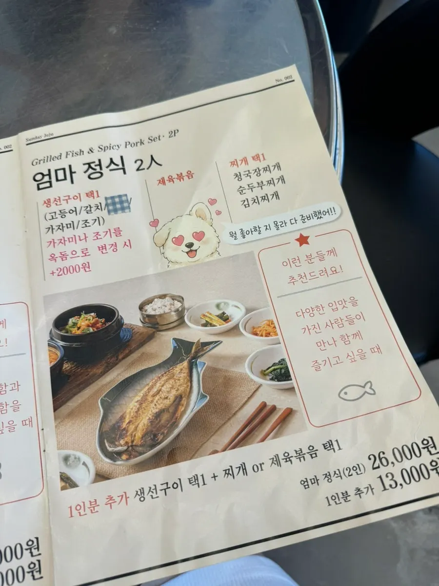 Menu for grilled and braised fish dishes