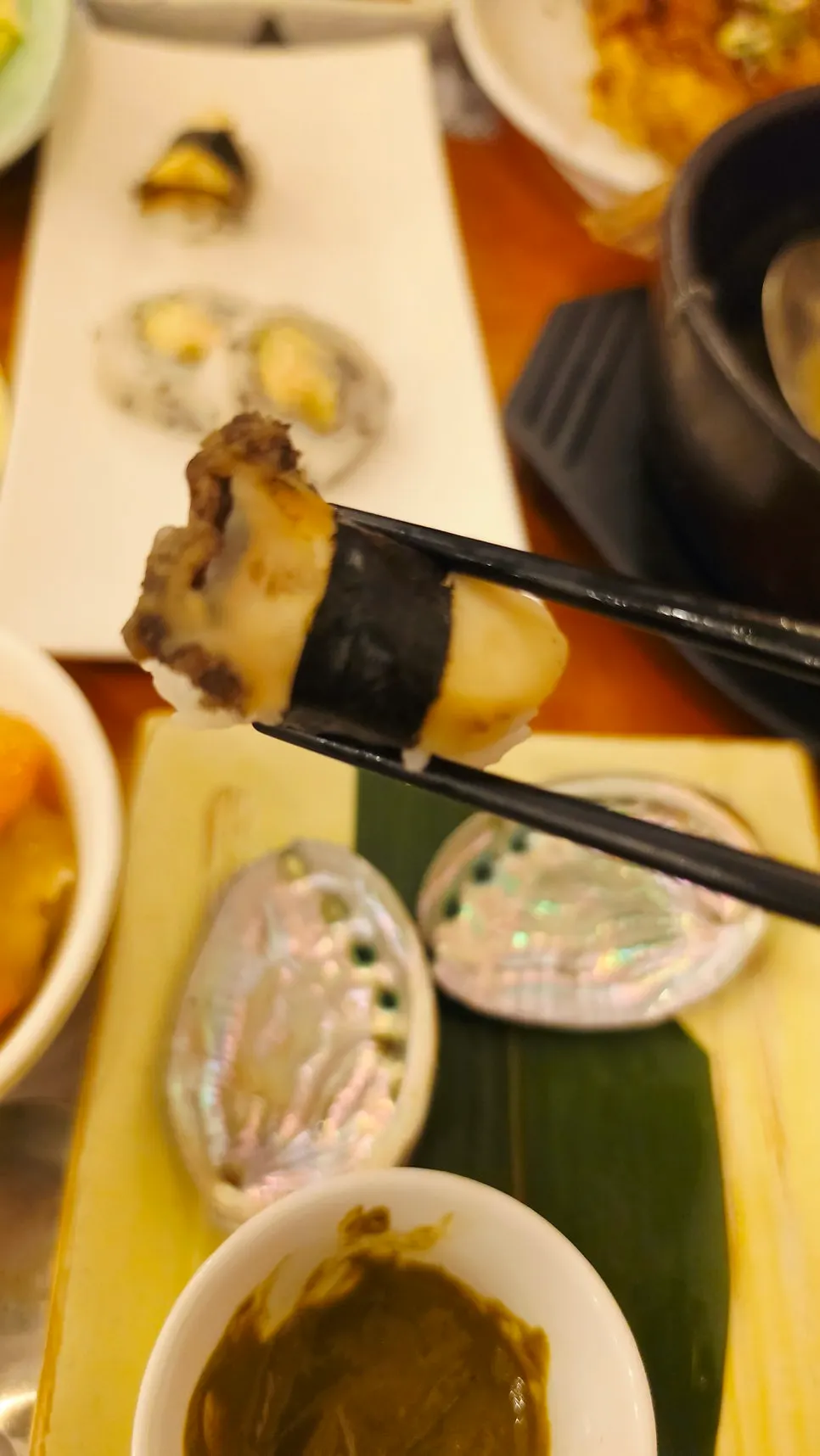 An abalone dish arrangement good for sharing among a group