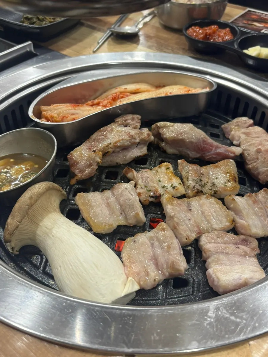 Thick pork belly on the charcoal grill