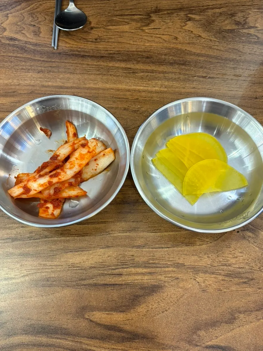 House side dishes: silbi kimchi and danmuji