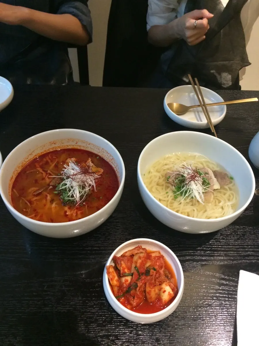 Onjeyuk and kalguksu dishes at Tanbaek