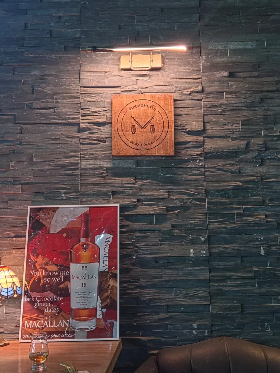 Interior with black brick and wood materials