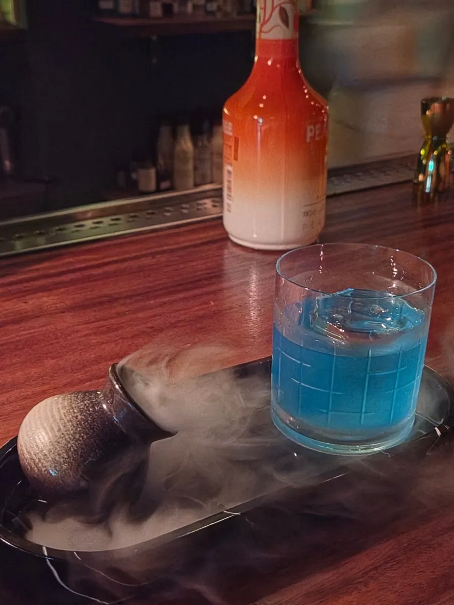 Liquors for the Grand Bleu laid out on display