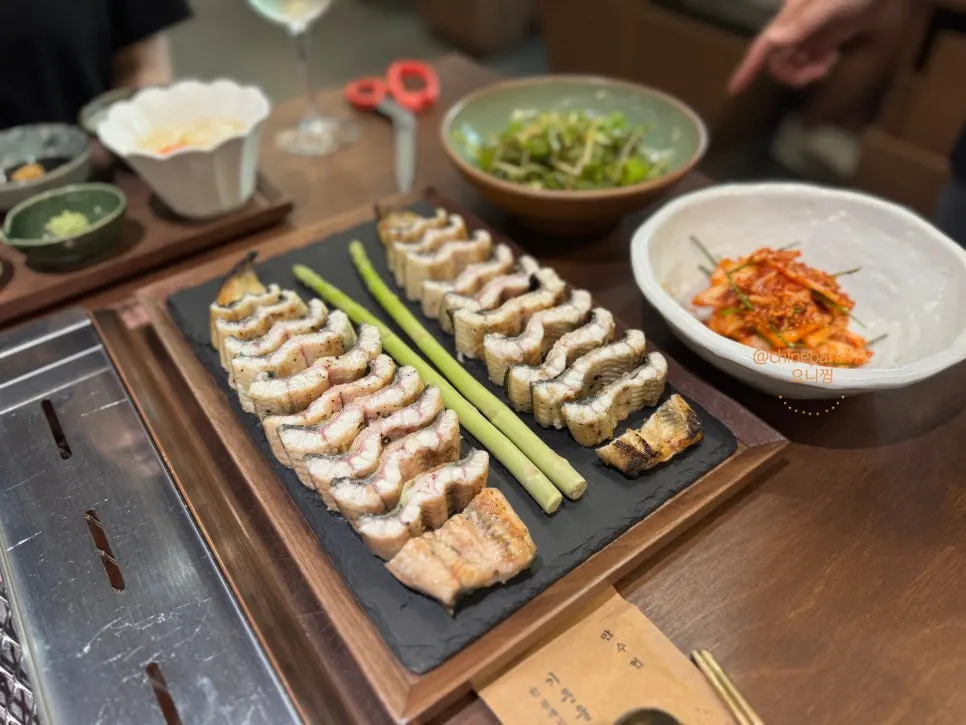 Salt-grilled eel for two, pre-grilled over charcoal