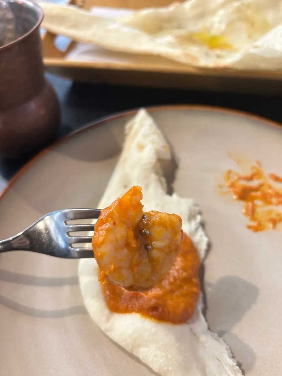 Close-up of large shrimp in the makhani curry