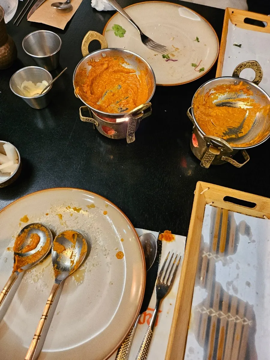An empty curry bowl, completely cleaned out