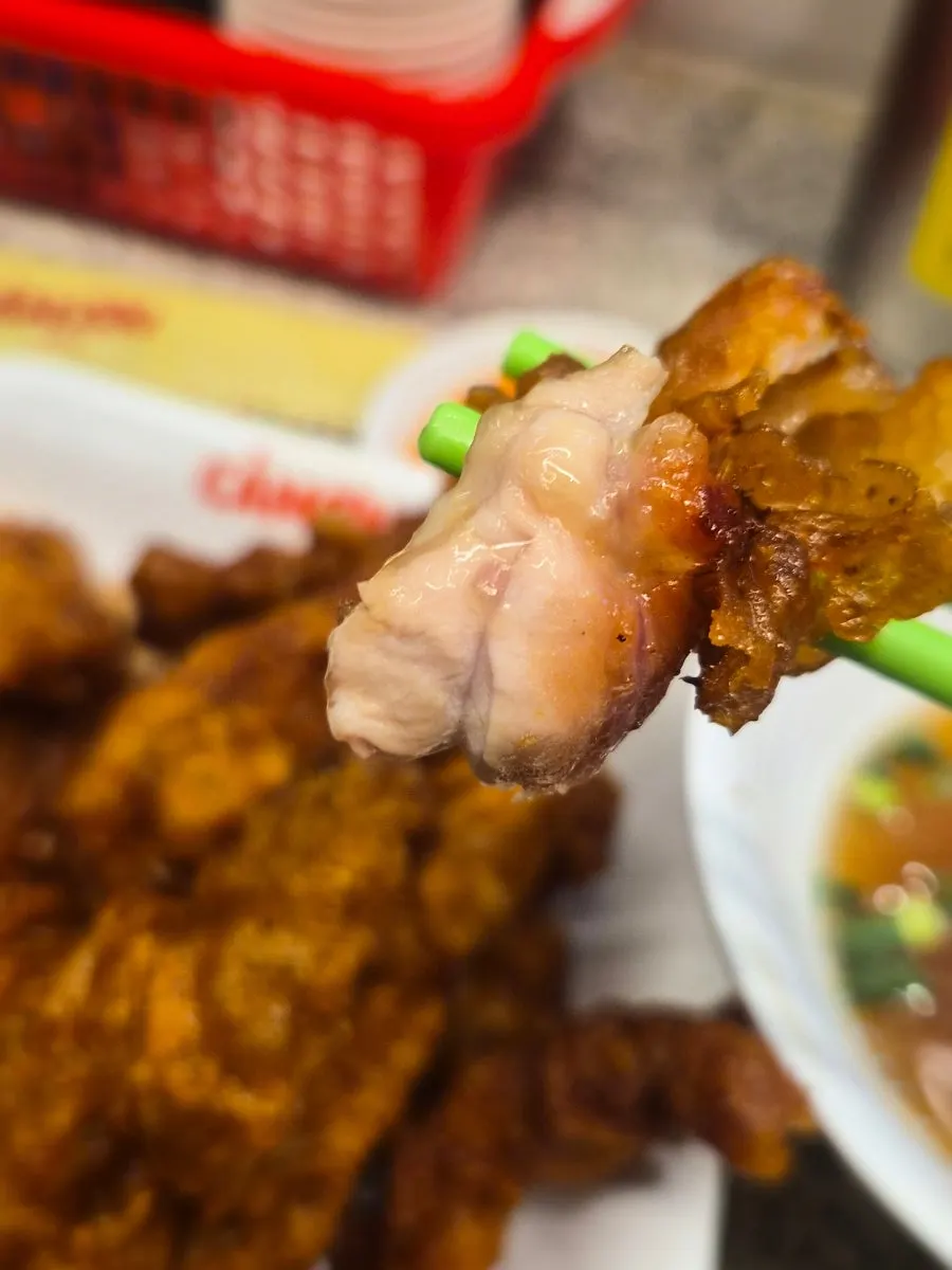 Fried chicken neck meat served with pho broth