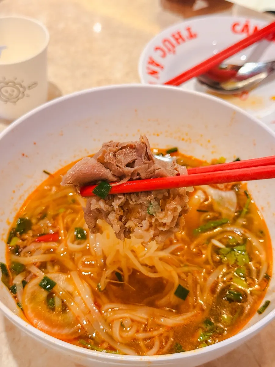 Spicy brisket pho with plenty of noodles and meat