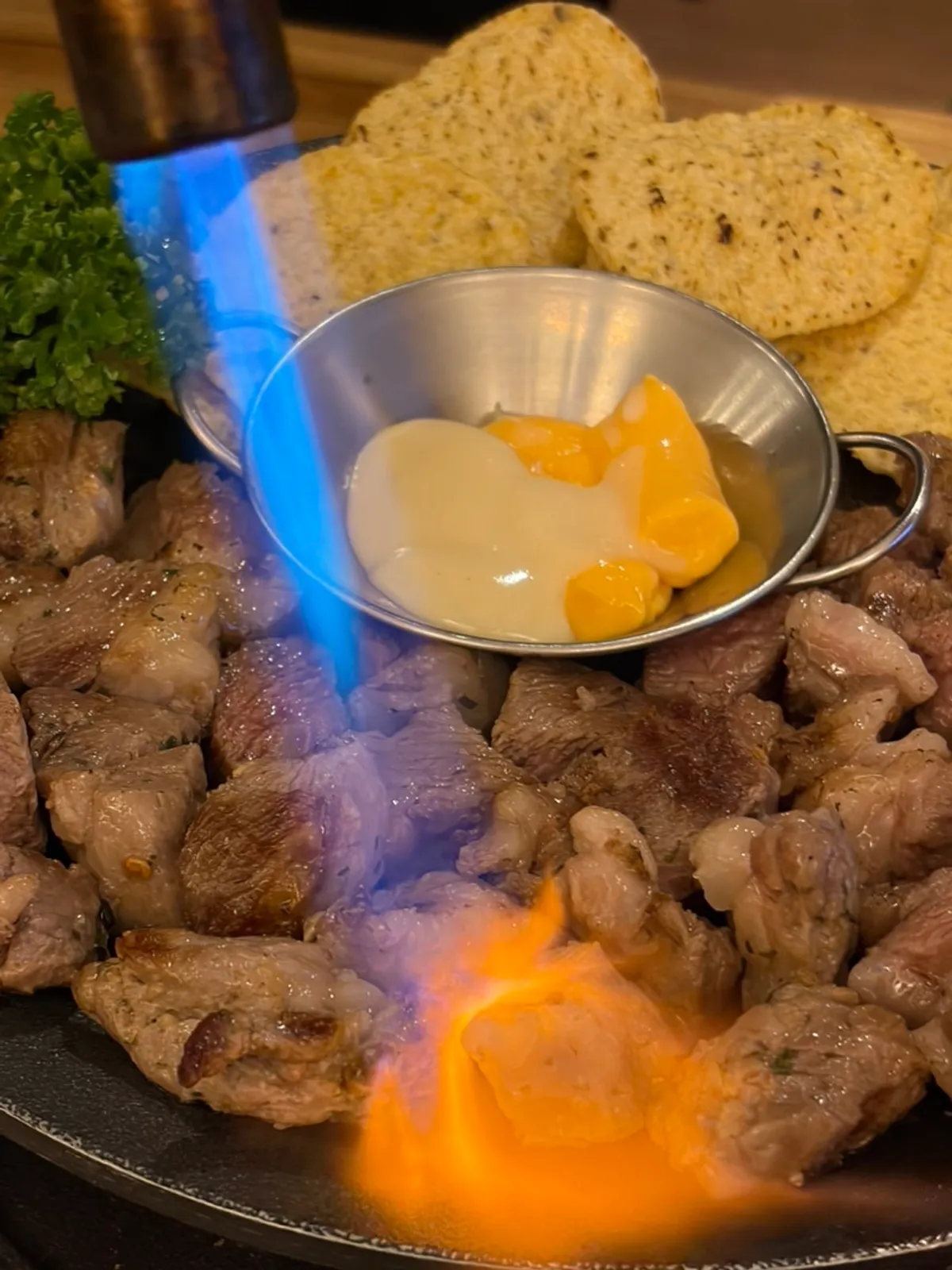 A plate of shoulder rack grilled lamb ribs fresh from the kitchen