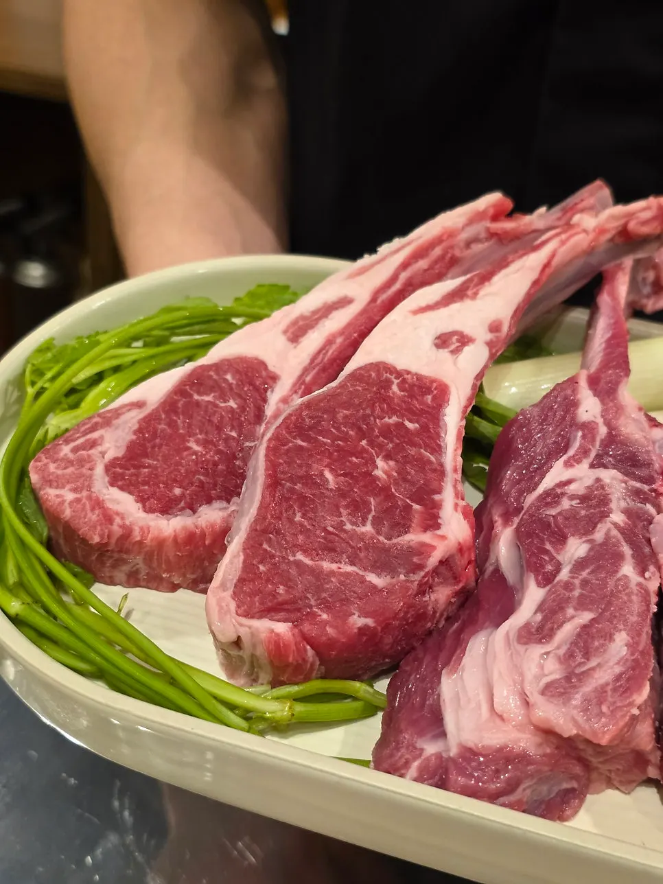 French rack lamb chops with bone exposed