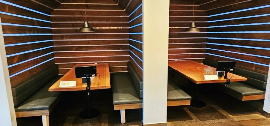 Restaurant interior with table spacing and lighting