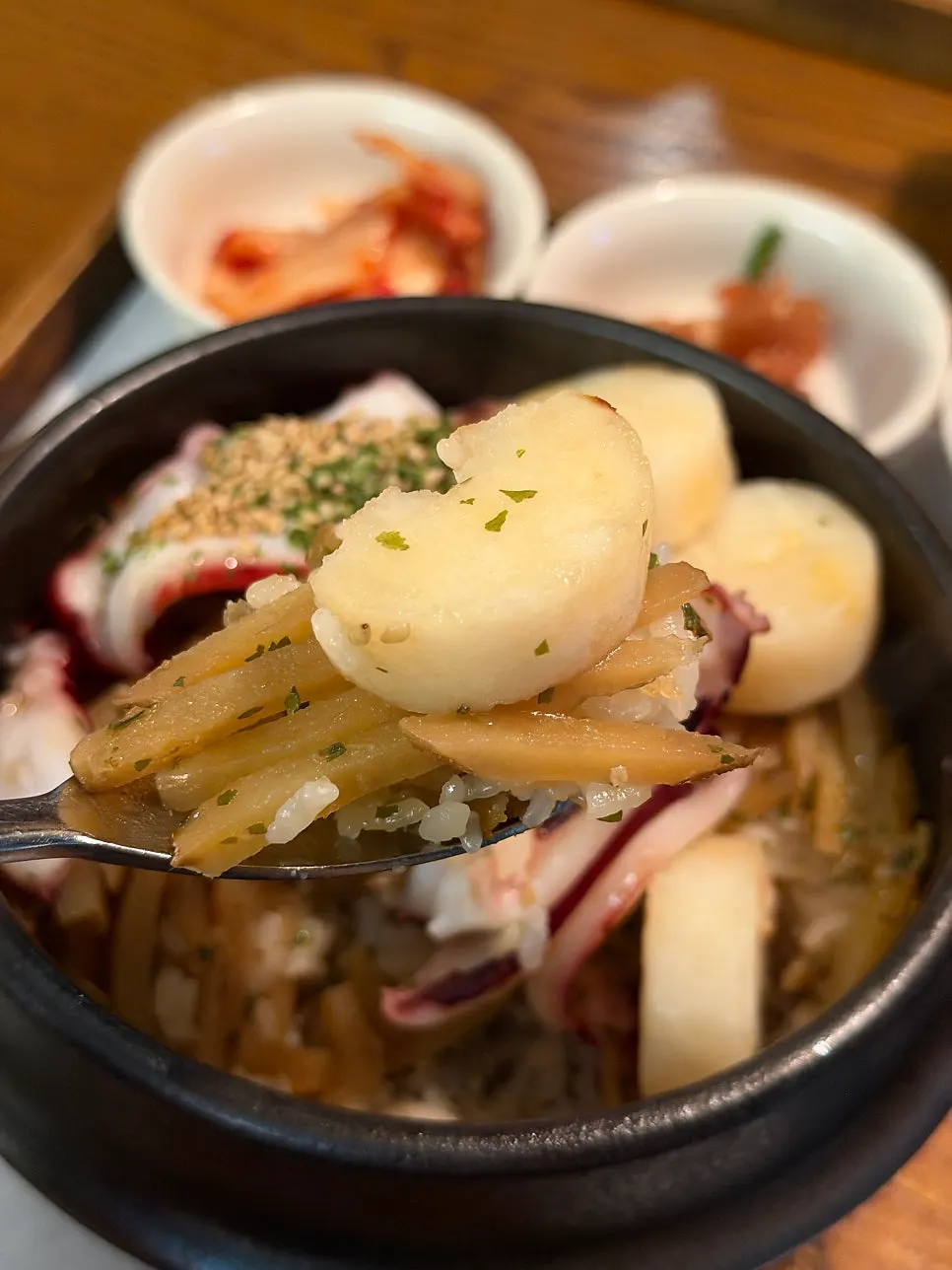 Soy-seasoned julienned potato hidden under the rice
