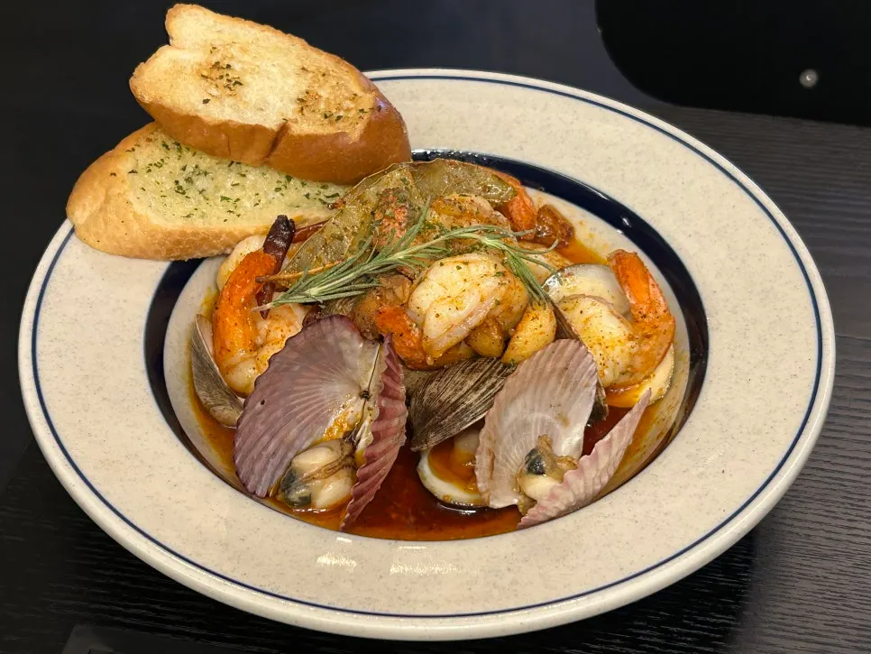 Red seafood gambas loaded with seafood