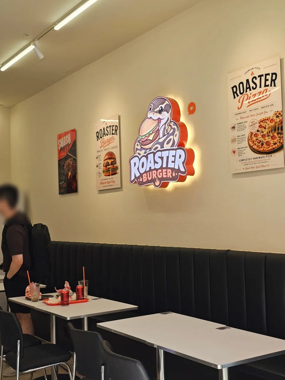 Café-like interior seating at Roaster Burger