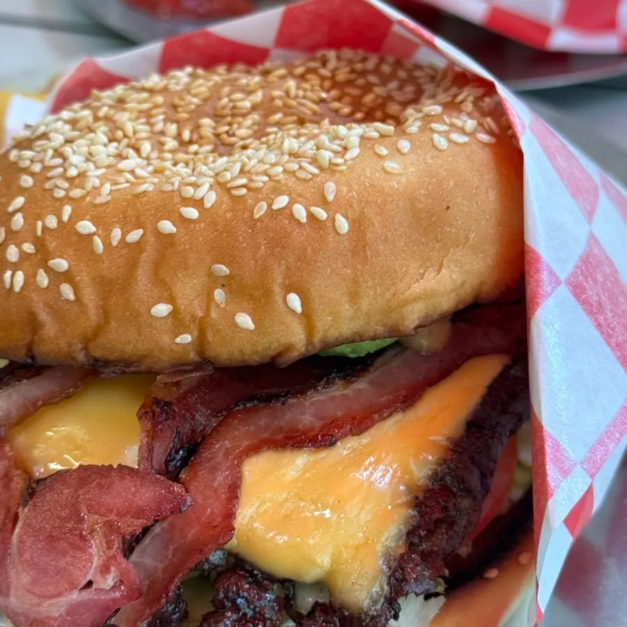 Nutty avocado burger cross-section