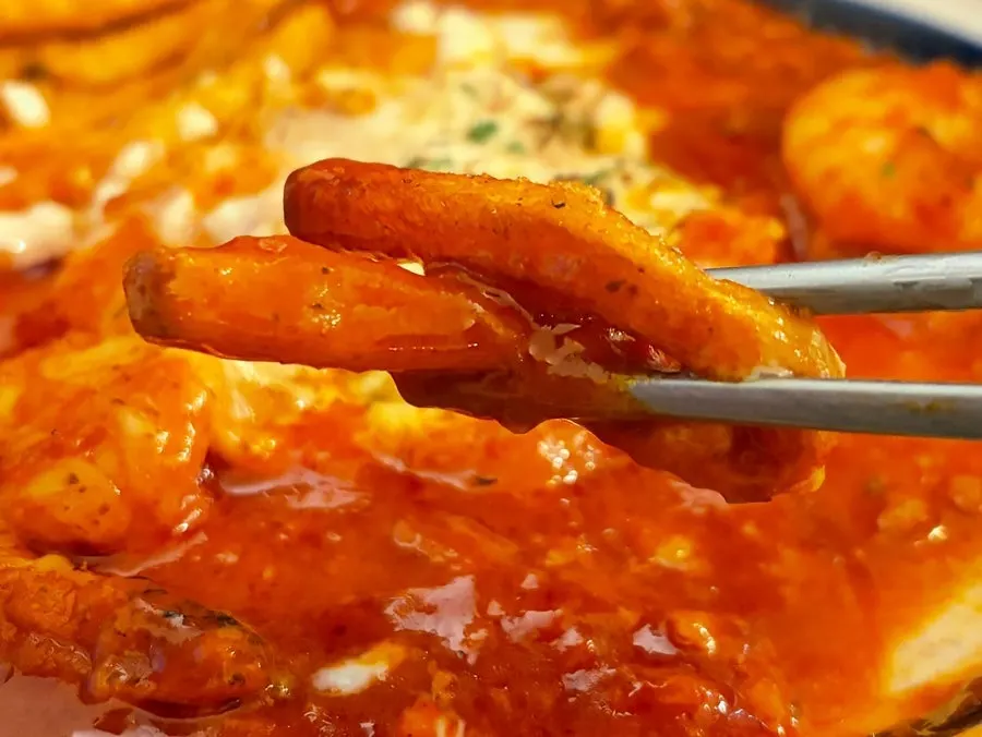 Fries served alongside the mozzarella chili shrimp