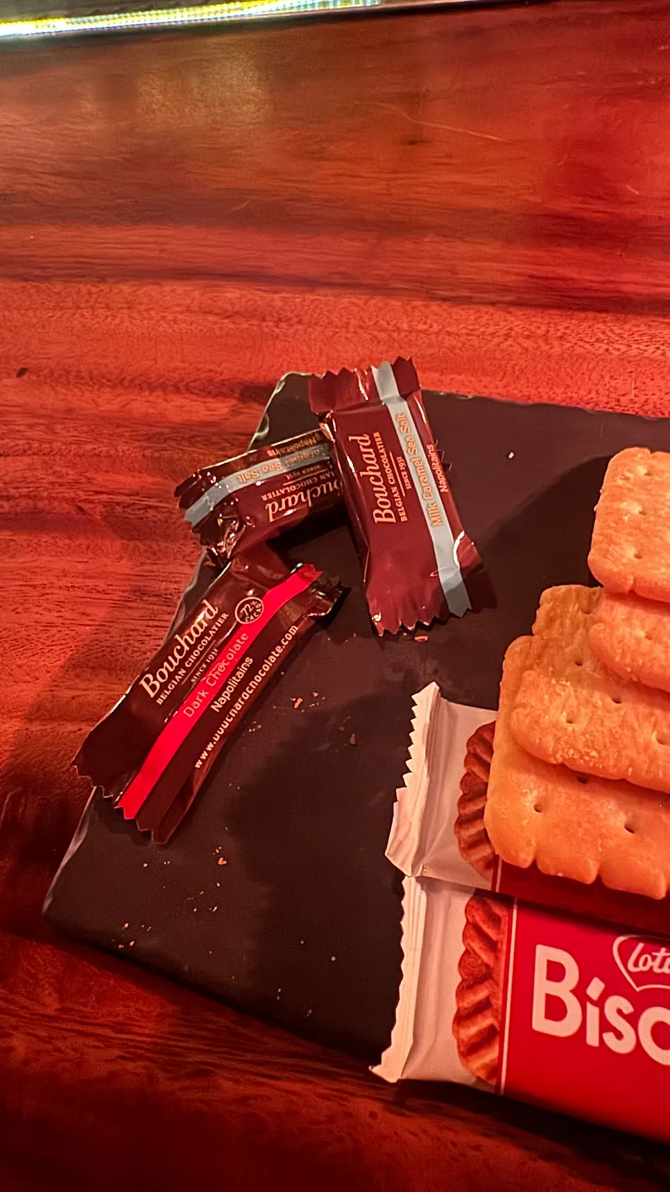 Chocolate snack paired with whiskey