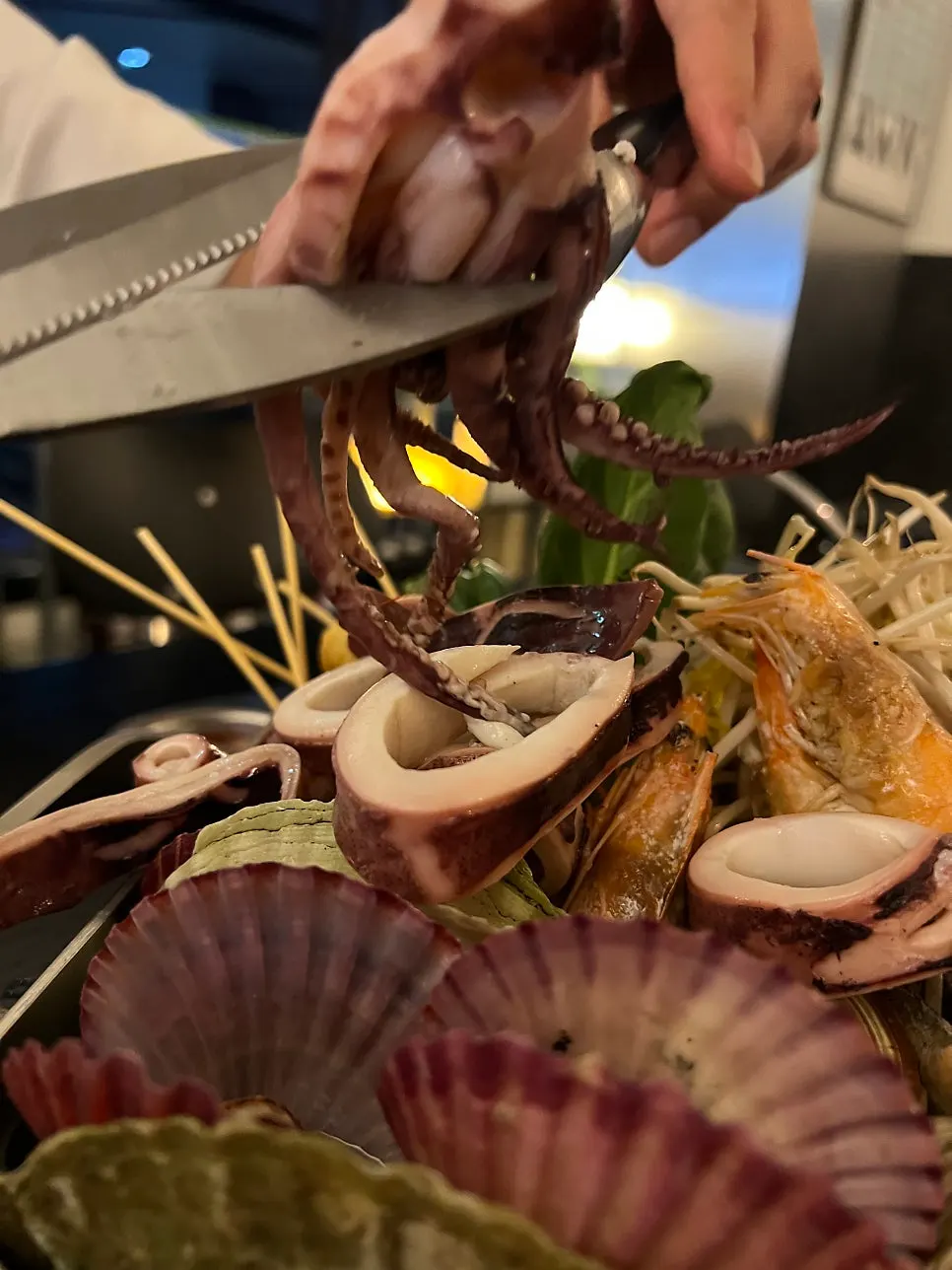 A plate of firm, chewy seafood scooped from the Bacha Badajjim