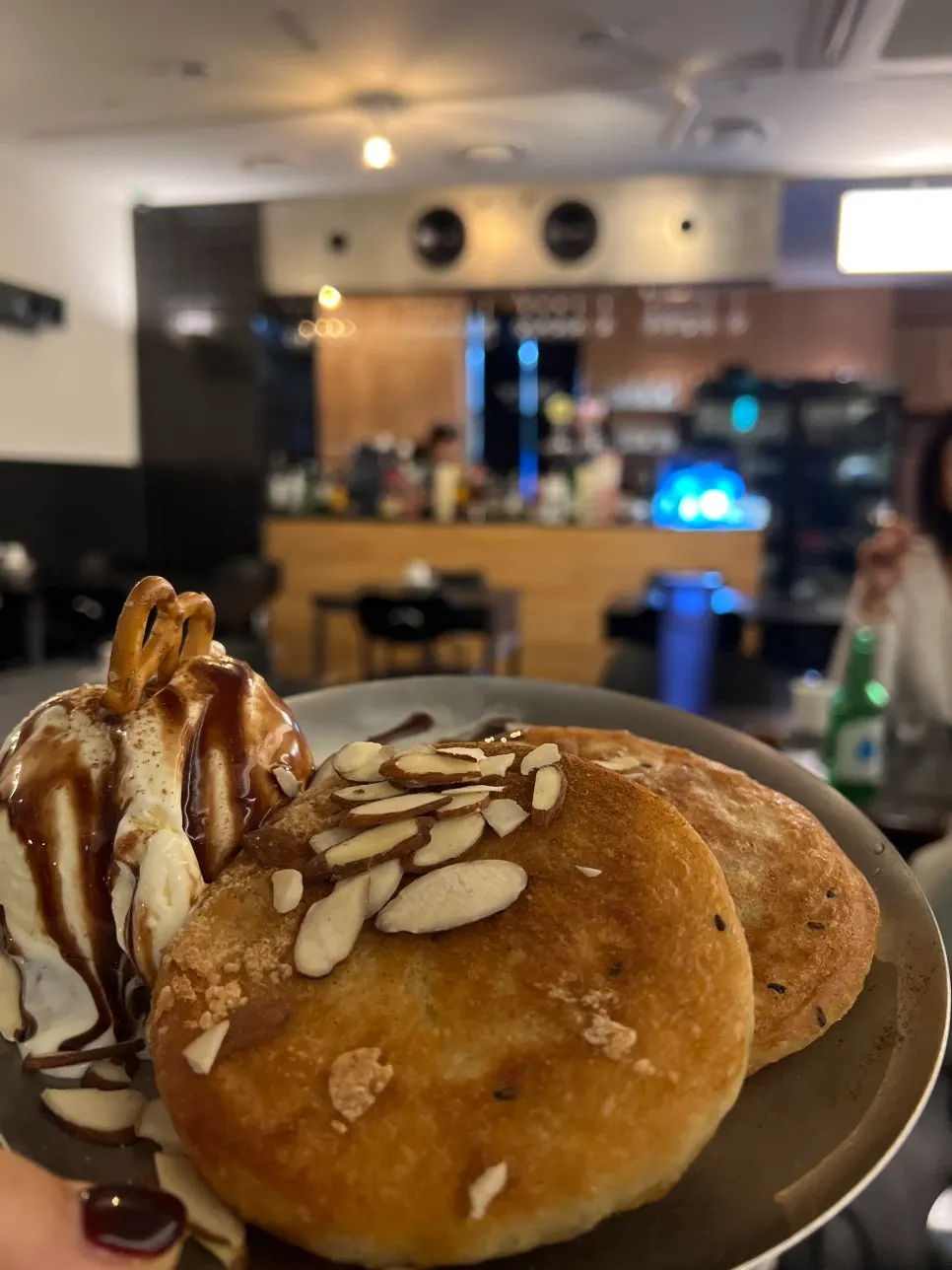 Hoddeok ice cream topped with vanilla ice cream