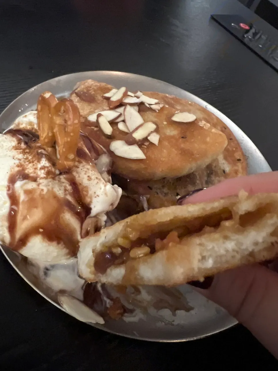 Crispy sweet hoddeok paired with cold ice cream