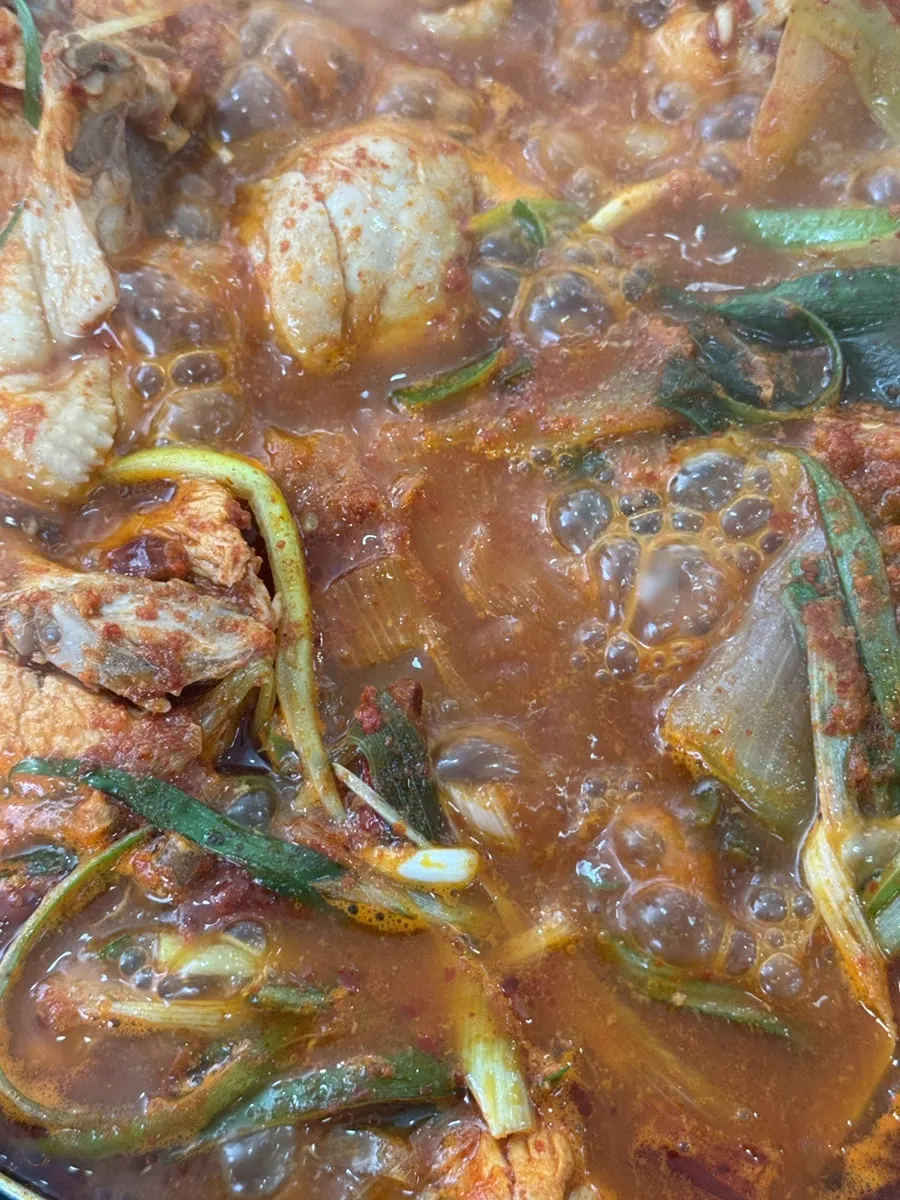 Dakbokkeumtang bubbling as it cooks