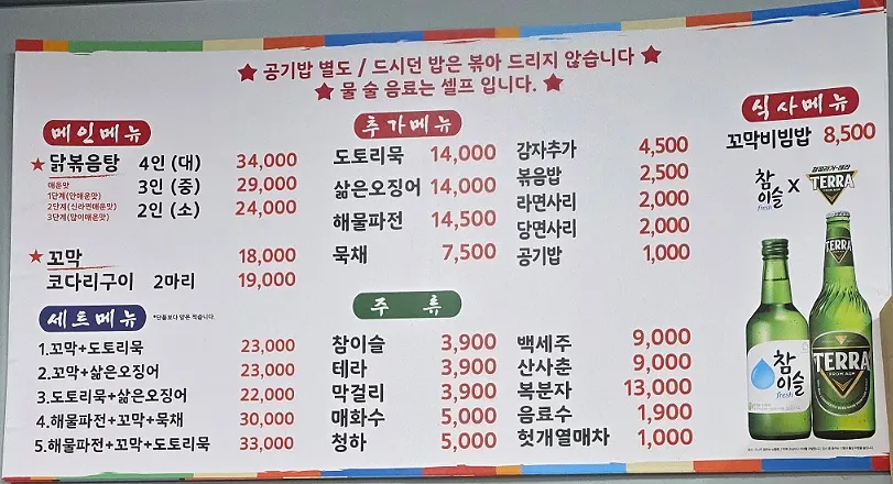 Menu board at Jeongjeong-a Sikdang Jeongwang Branch