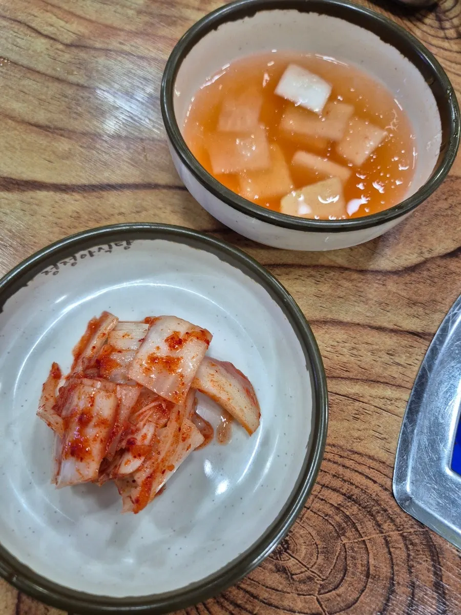 Basic side dishes of baechu kimchi and mul kimchi