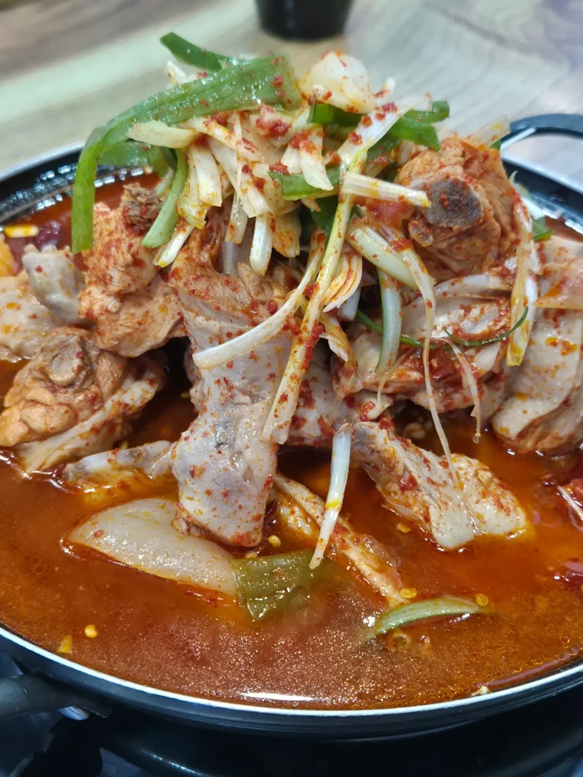 Close-up of red-sauced dakbokkeumtang