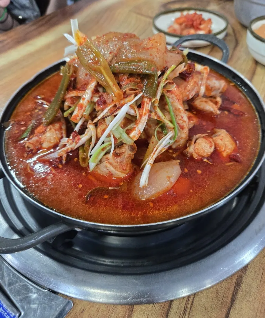 Dakbokkeumtang before boiling, with glossy chicken fat on top