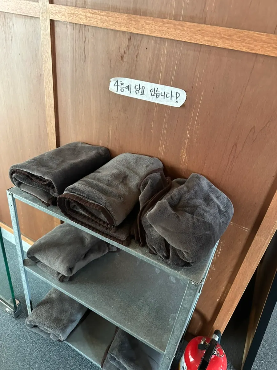 Blankets and water set out on every floor