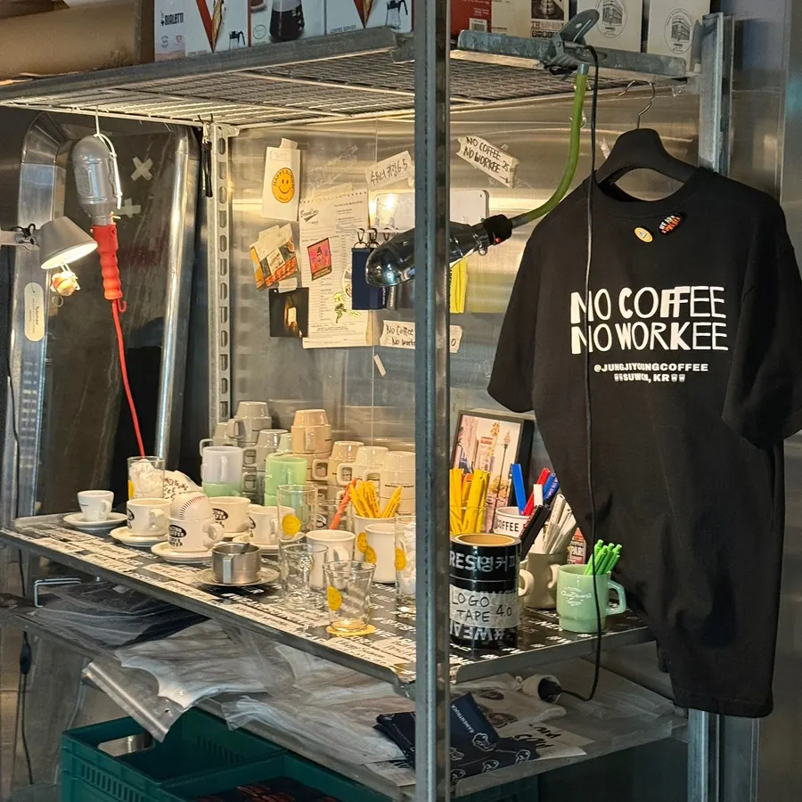 Merchandise display inside the café