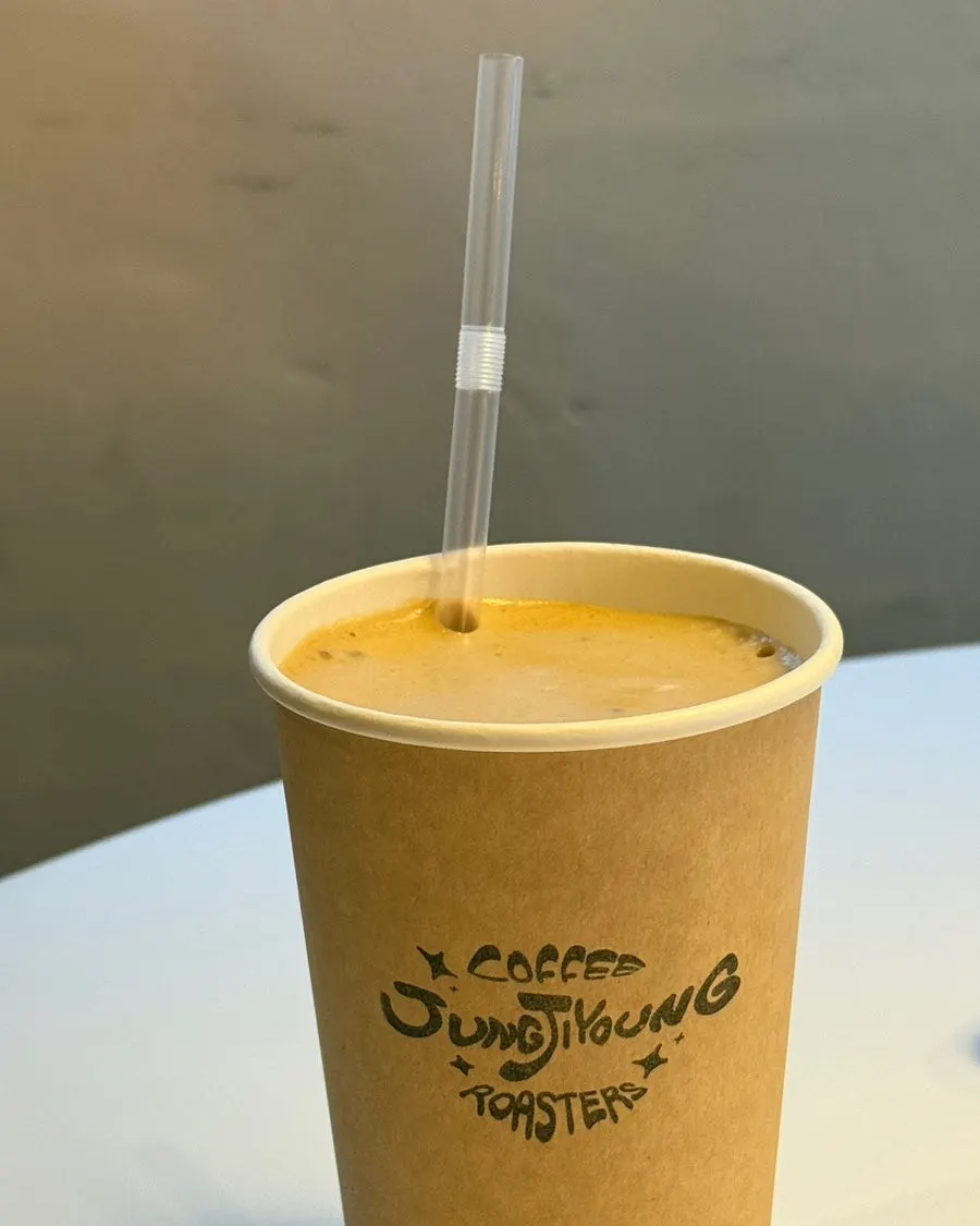 Coconut coffee set down at a second-floor seat