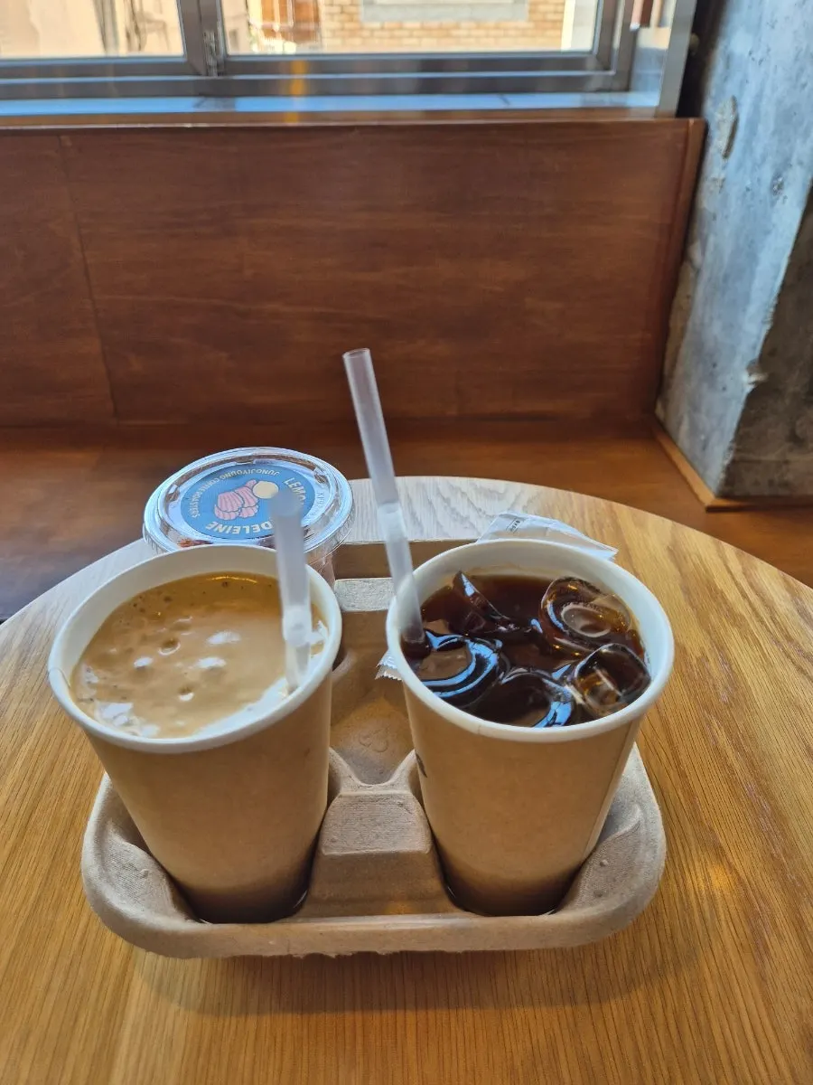 Coconut coffee and iced Americano on the table