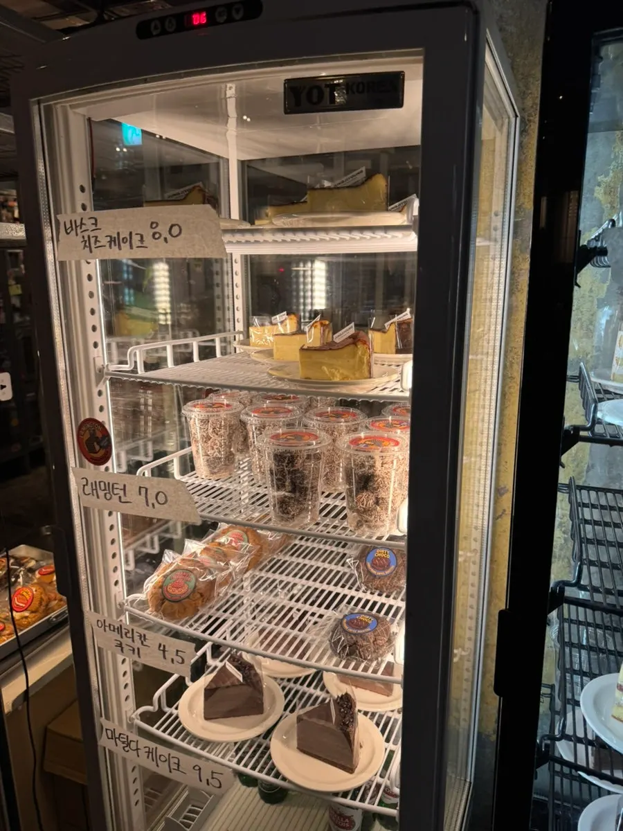 Desserts displayed in the showcase