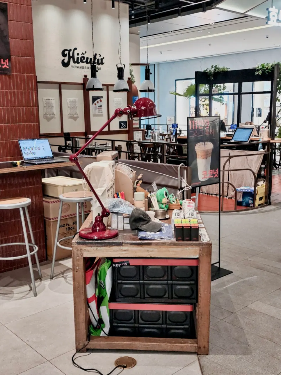 Cute café merchandise and goods on display